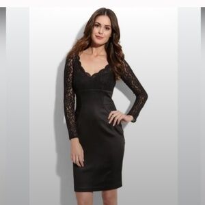 Maggy London Black Stretch Satin and Lace Long Sleeve Dress 12